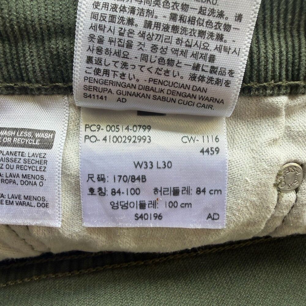 Levi's 514 Y2K Corduroy Pants Mens 33 x 30 Straight Fit Green 5-Pocket Preppy - Picture 8 of 12